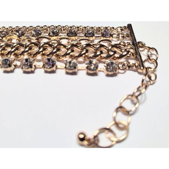 GOLD MULTI CHAIN CRYSTAL STRAND BRACELET NWOT - Picture 6 of 9